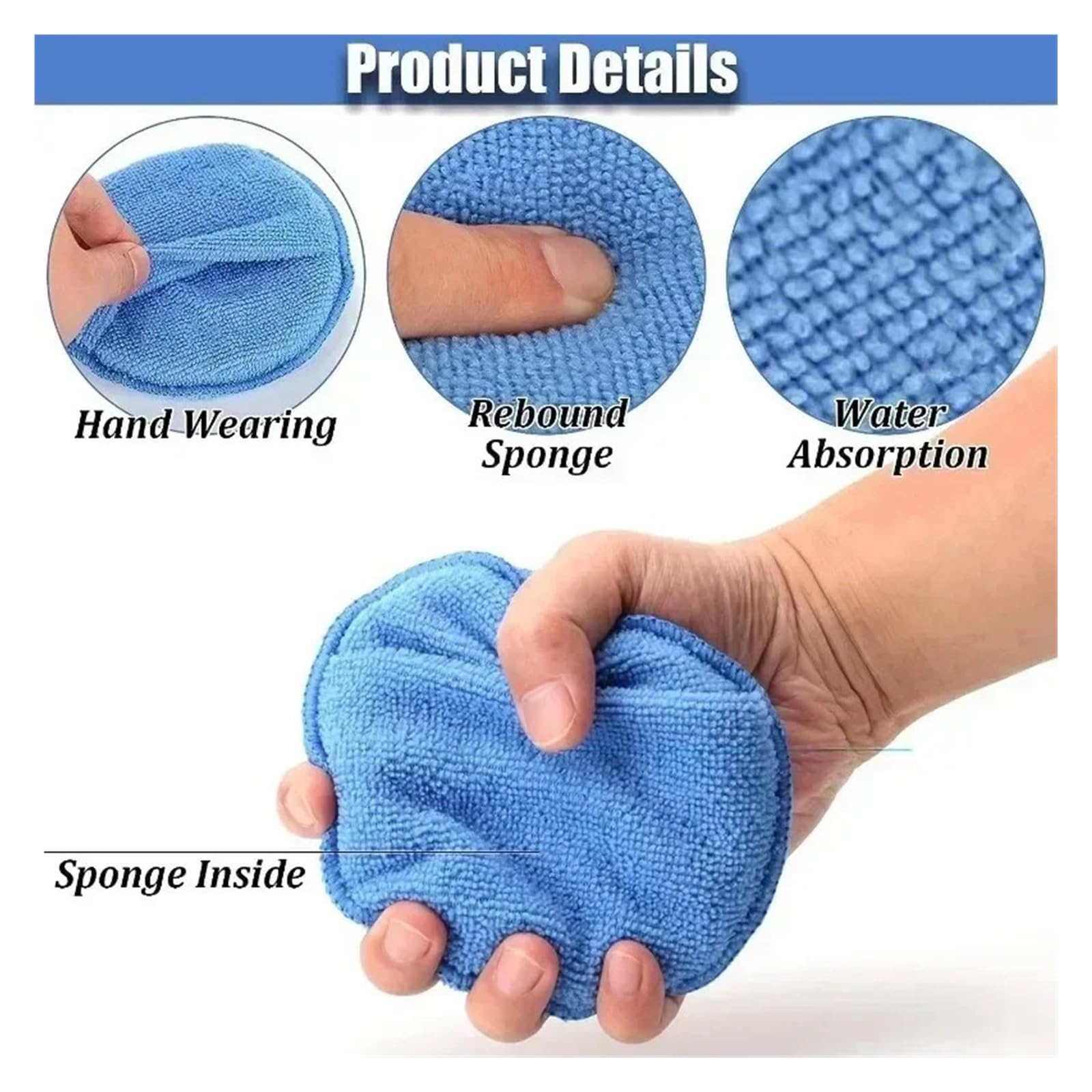 Genérico Almohadillas aplicadoras detalladas de Coches, Esponja Pulido y Encerado for el Cuidado del Coche, Bolsa Redonda Microfibra Suave, Espuma, Herramientas Limpieza(10pcs Grey)