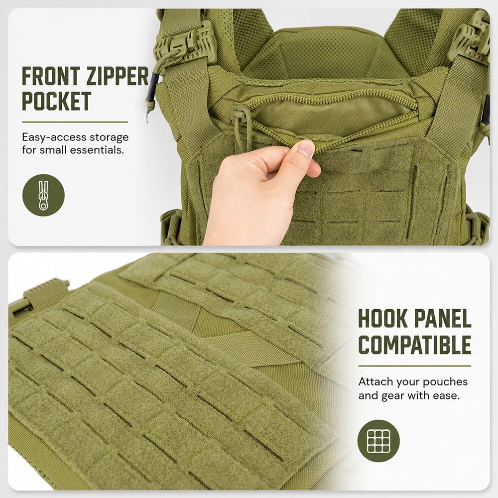 Taktische Weste Verstellbar Mit Schnellverschluss, MOLLE Weste Aus Polyester, Leichte Utility Weste Mit Modularsystem Für Outdoor, Wandern, Camping Und Freizeitaktivitäten