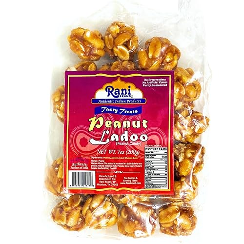 Rani Peanut Ladoo (caramelo redondo de maní quebradizo) 7 onzas (7.05 oz) x paquete de 20 Todo natural Vegano Sin colores Apto para gluten