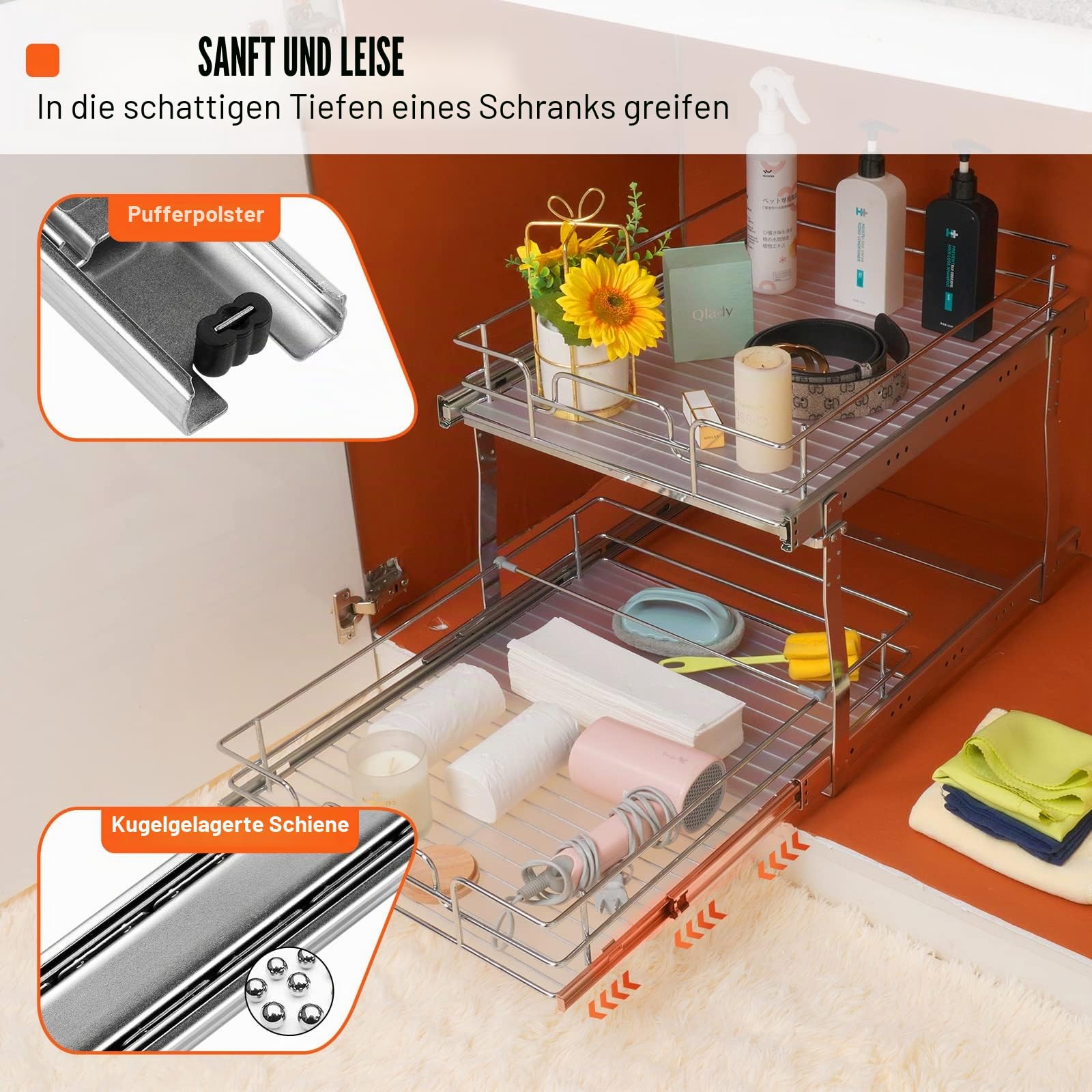 VEVOR ausziehbares Gewürzregal (539x399x81 mm) Spülschrankregal Küchenschrank, Schiebeschublade Waschbecken Gewürzregal Schrank Organizer Unterschrankregal 461x569x483 mm (Einbaumaße)