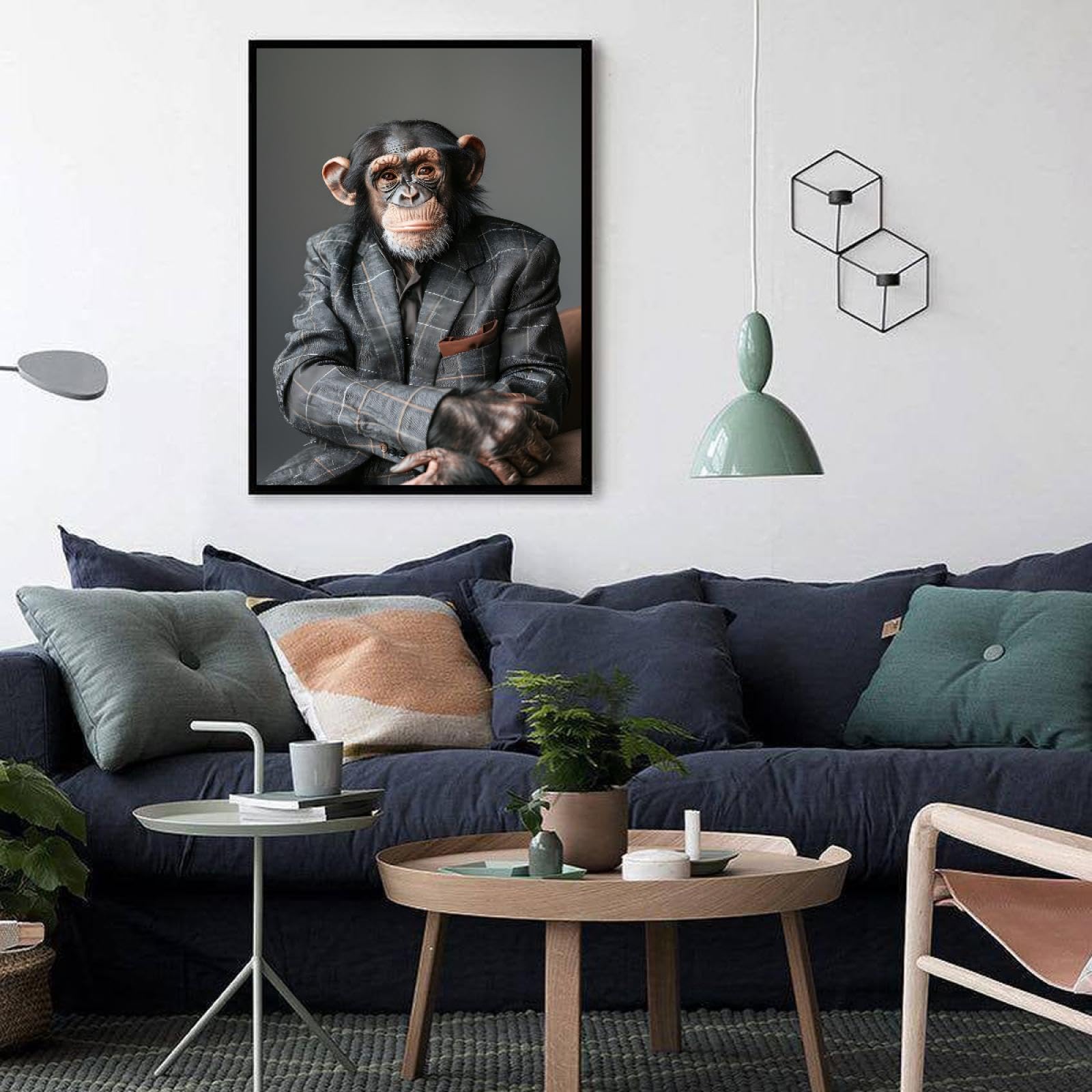 Via Vela Rétro Style Britannique Toile Mural Art Print Drôle Gentleman Animal Portrait Orang-outan Dans Un Costume À Carreaux Affiche Peinture Oeuvre d’Art Pour Bureau Decor 66x102cm Avec-Cadre-Noir