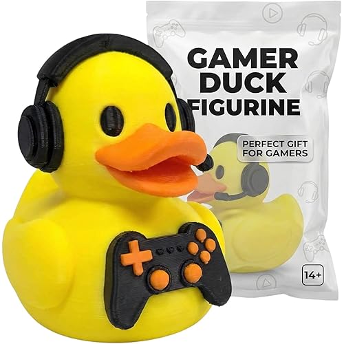 Gamer Duck Figurine with Headset and Controller – Funny Geek Desk Decor for Gamers and Streamers – Unique Gaming Gift for Teens and Adults – 3D Printed in Canada