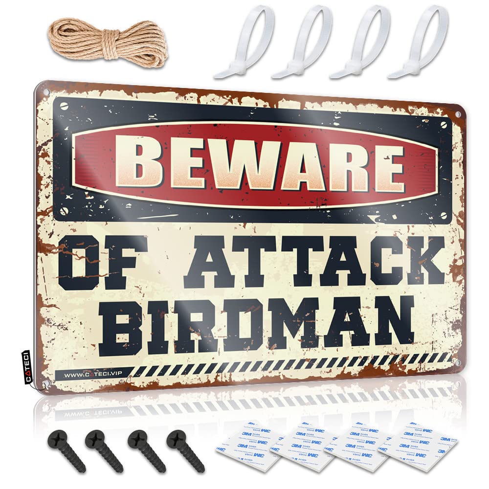 STWNVOITV Bar Posters Beware Of Attack Birdman Tin Sign Bbq Signs Outdoor Metal Home Sign(30X40CM)