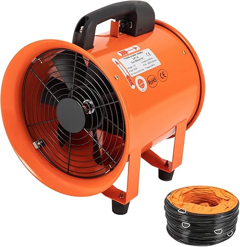 Ventilador de utilidad, ventilador portátil de 10 pulgadas, 320 W, soplador de alta velocidad, potente extractor de humos de bajo ruido con manguera
