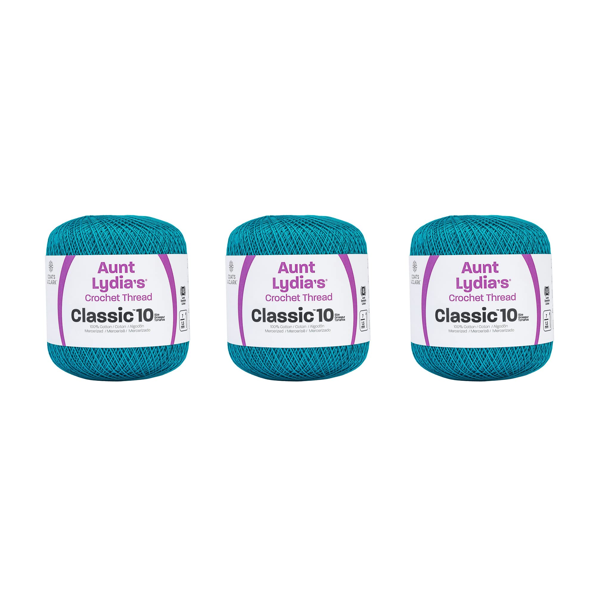 Aunt Lydia’s Classic 10 Cotton Crochet Thread, Peacock, 3-Pack | Size 10 3-Ply 100% Mercerized Cotton Crochet Thread for Doilies, Lacework, Tablecloths, and Apparel, 350 yards