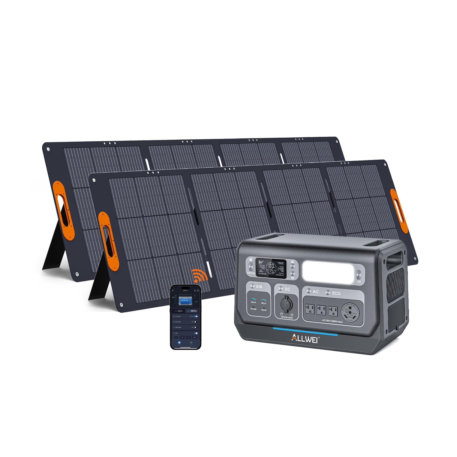 Amazon.com : ALLWEI LiFePO4 Solar Generator 2400W with 2x 200W Solar  Panels, 2048Wh Portable Power Station, Fast Charge in 1.5H, 4 AC Outlet,  Home Battery Backup for RV Outdoor Camping Emergency Power