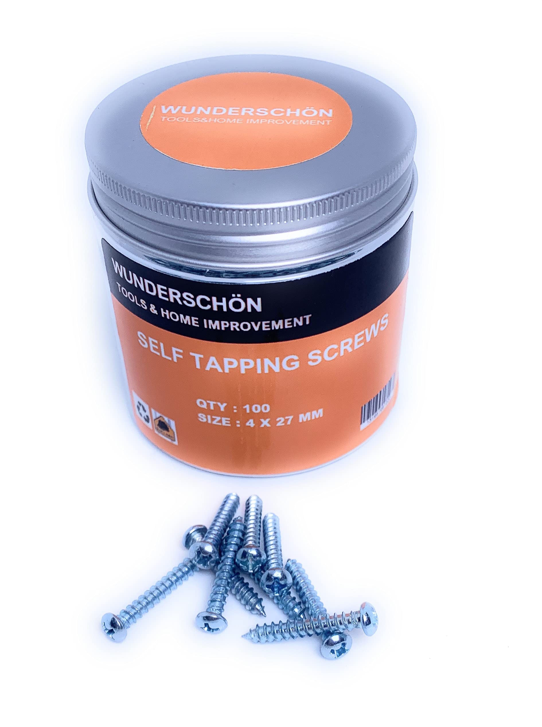 WUNDERSCHÖN Metal Self Tapping Screws_Philips Pan Head Suitable for Indoor - Outdoor Projects (100, 4 X 27 mm)