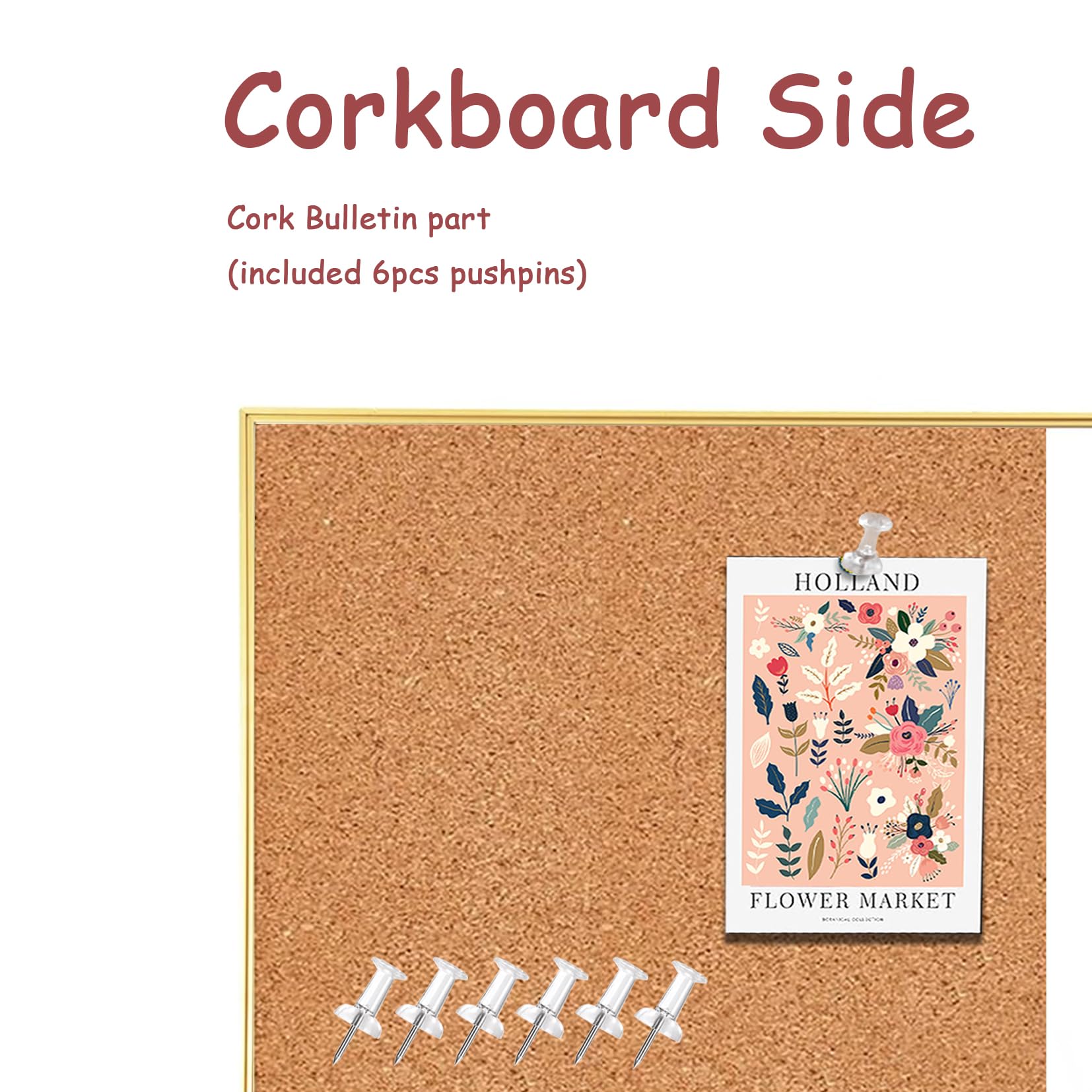 Okydoky Tableau combiné en liège/effaçable à sec, tableau blanc et tableau en liège magnétique effaçable à sec, cadre en aluminium doré, tableau blanc et tableau en liège (ZHBB-Gold-3343)