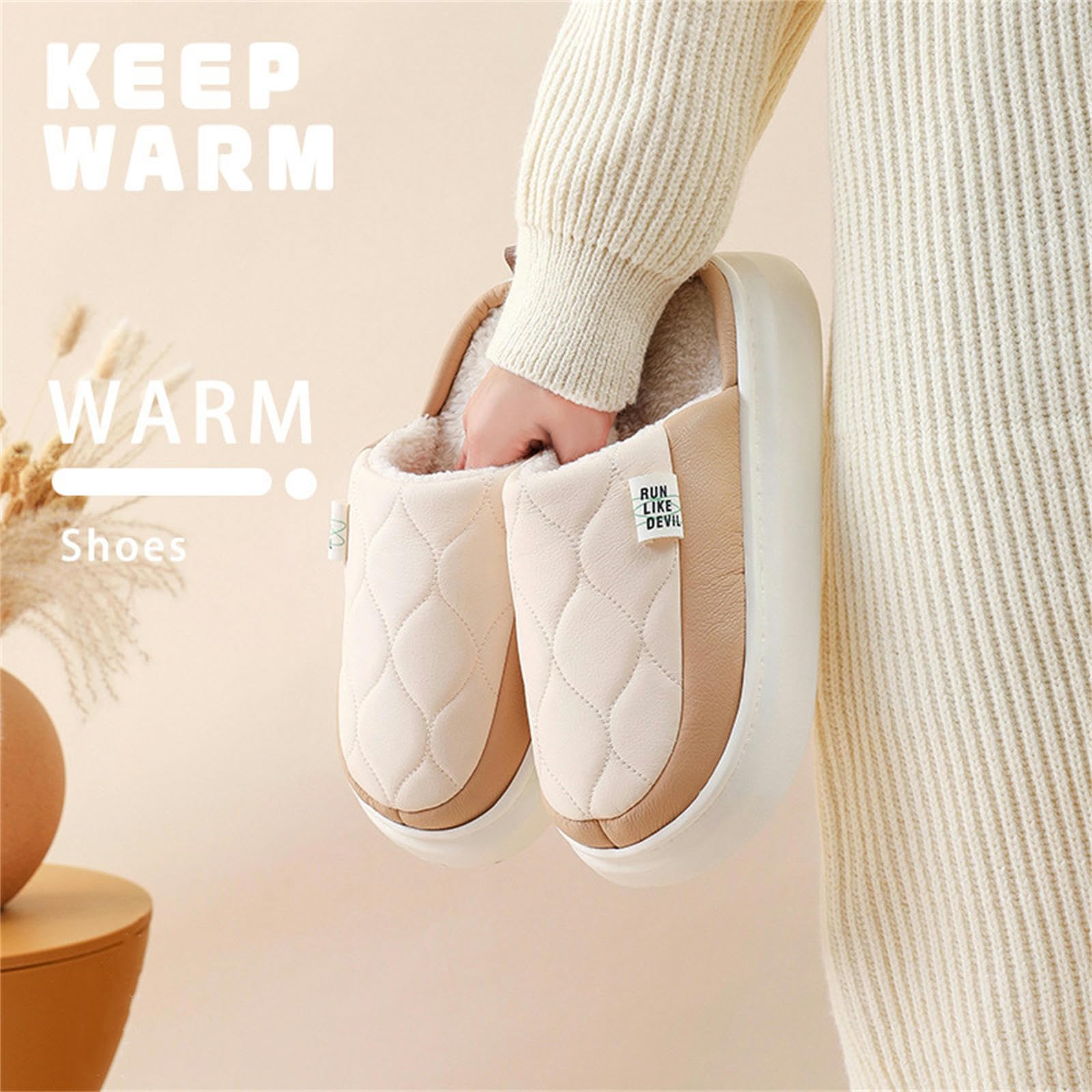 Ciabatte Donna Invernali Pantofole in Cotone Impermeabili per Interni Domestici Suola Spessa Caldo Peluche Antiscivolo-Dark Grey-42-43