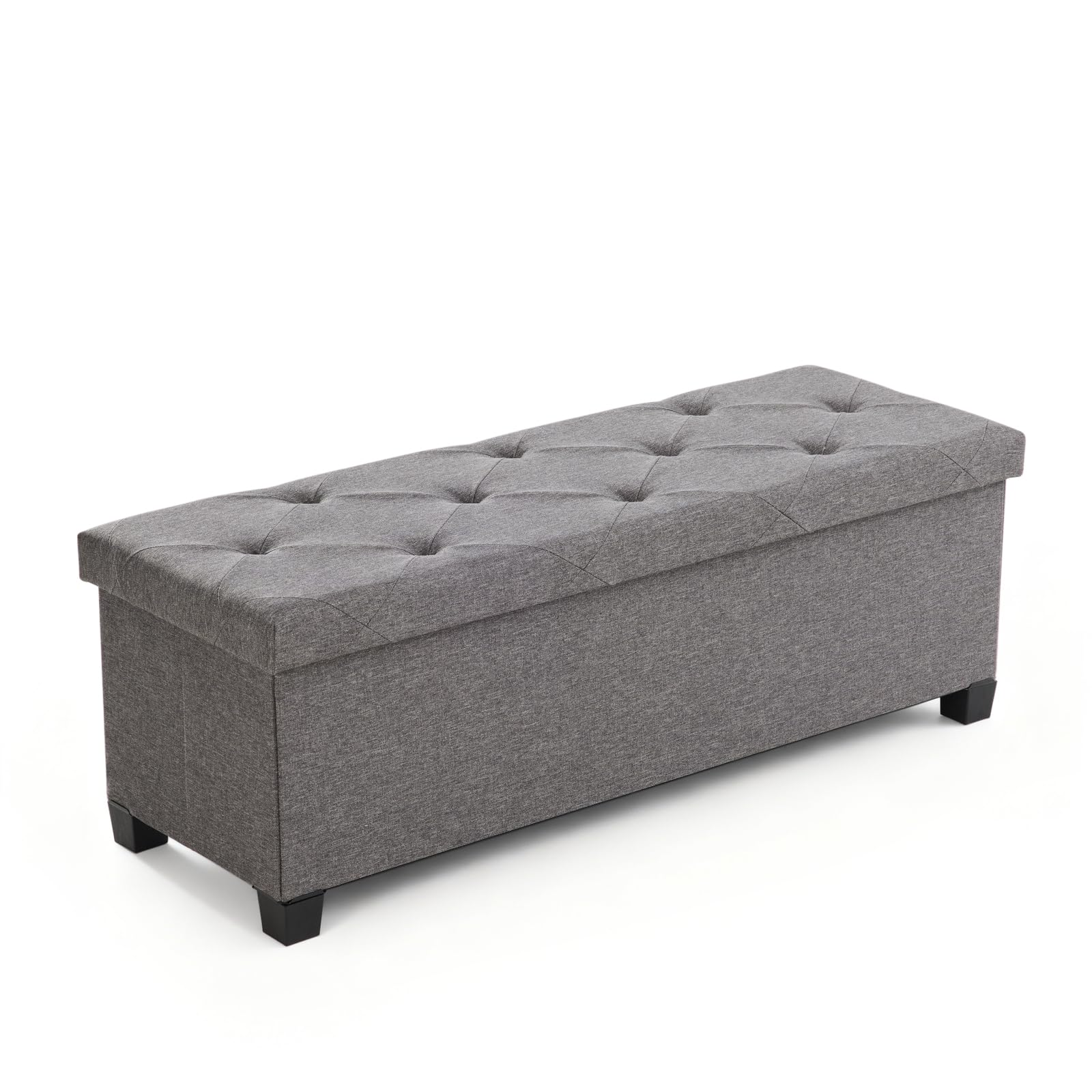 Sweetcrispy Panca con vano portaoggetti, panca con gambe, 110 x 38 x 38 cm, pieghevole, contenitore con coperchio, portata fino a 300 kg, per soggiorno, camera da letto, corridoio, grigio scuro