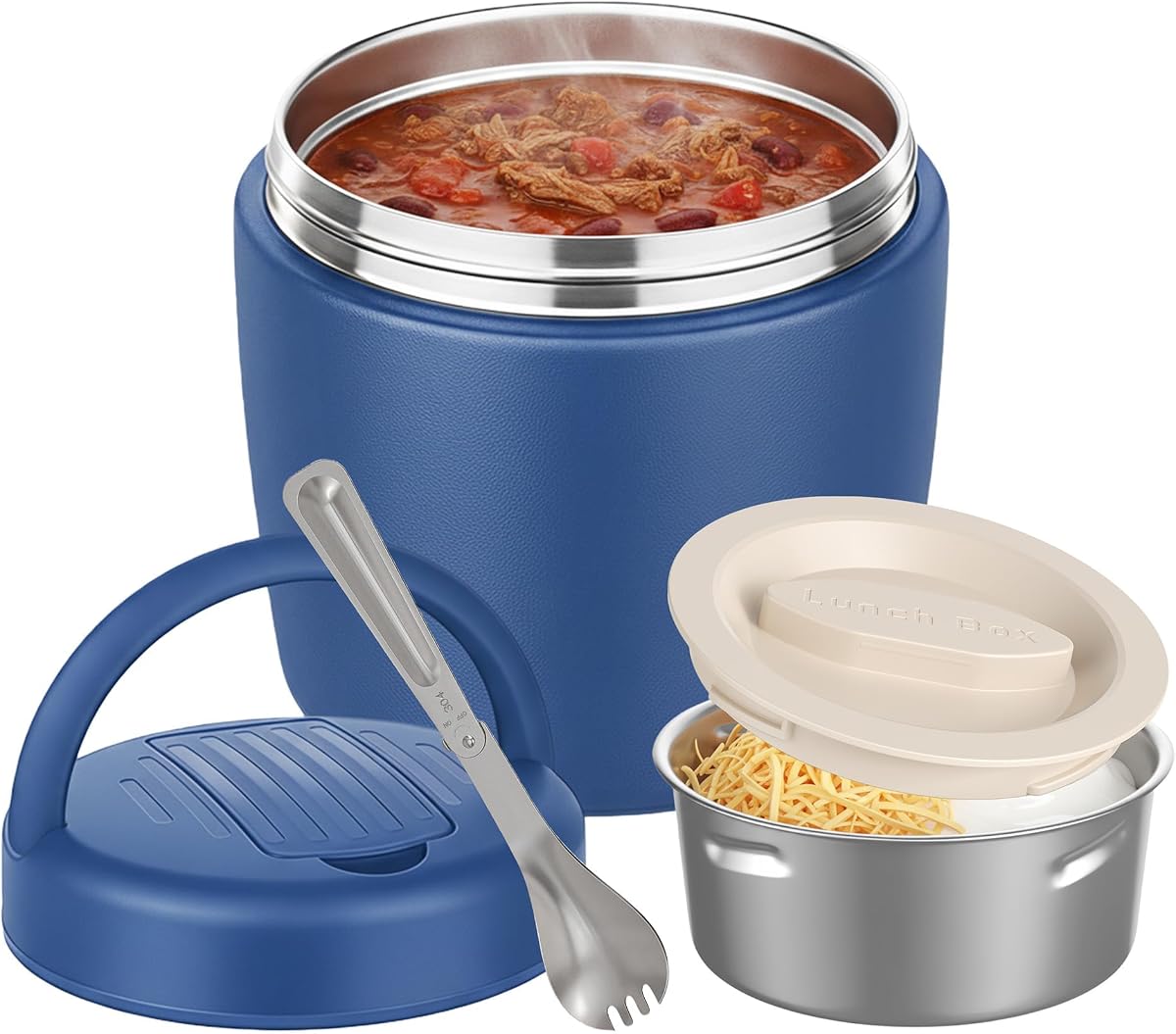 Thermo for Hot Food 40oz, Vacuum Insulated Food Jar for Adults, Stainless Steel Soup Thermo Wide Mouth Leakproof Lunch Containers with Spoon for School Office (Blue)