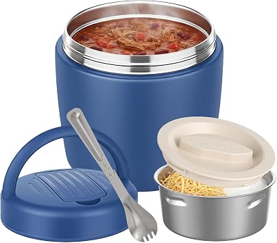 Thermo for Hot Food 40oz, Vacuum Insulated Food Jar for Adults, Stainless Steel Soup Thermo Wide Mouth Leakproof Lunch Containers with Spoon for School Office Blue
