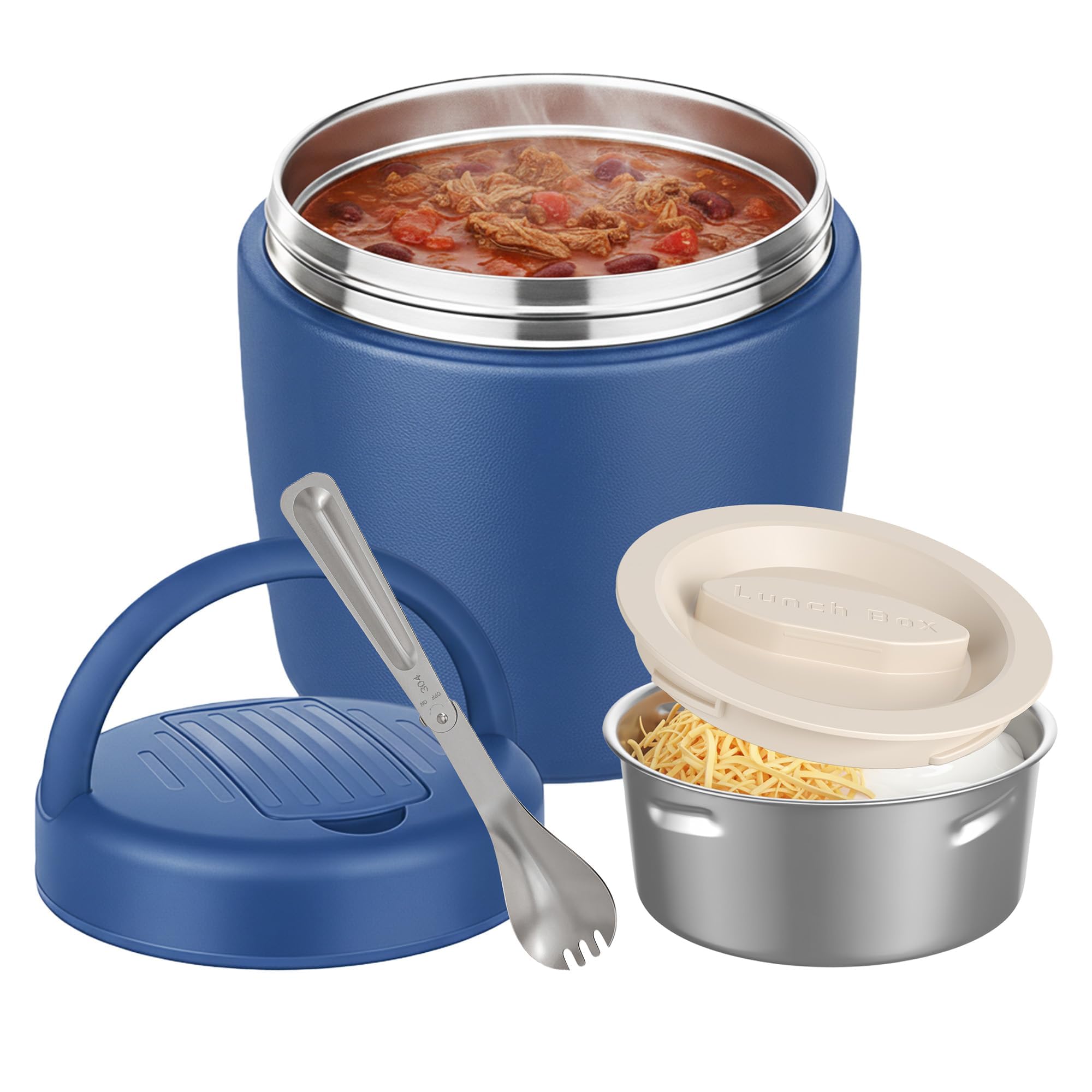 Thermo for Hot Food 40oz, Vacuum Insulated Food Jar for Adults, Stainless Steel Soup Thermo Wide Mouth Leakproof Lunch Containers with Spoon for School Office (Blue)