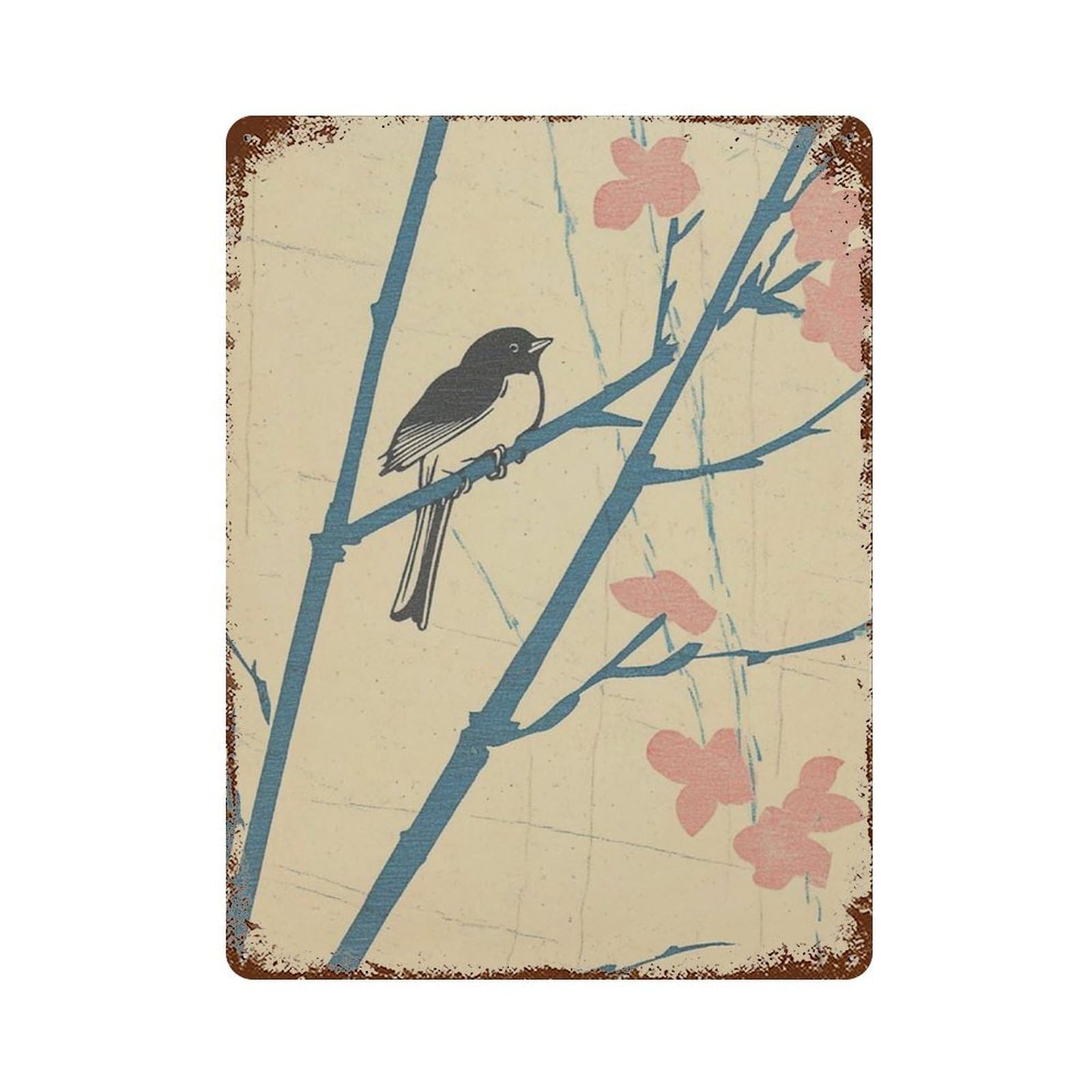 xiaoxiaoshen Japanese Bird Cherry Blossom Branch Nature Minimal Asian Wall Decor Art Metal Tin Poster Modern Home Decor Art Home Bar Shop Decorations Vintage Sign 40x30cm