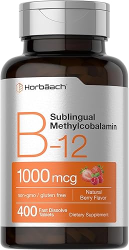 Horbäach Vitamina B12 1000 mcg Sublingual | 400 Comprimidos de Disolución Rápida | Suplemento de Metilcobalamina para Mujeres y Hombres | Sabor a