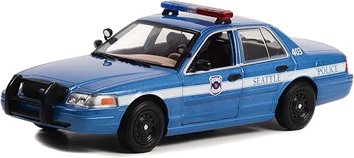 2001 Crown Victoria Police Interceptor Blue Metallic Seattle Police - Seattle, Washington Hot Pursuit Series 1/24 Modelo de automóvil fundido a
