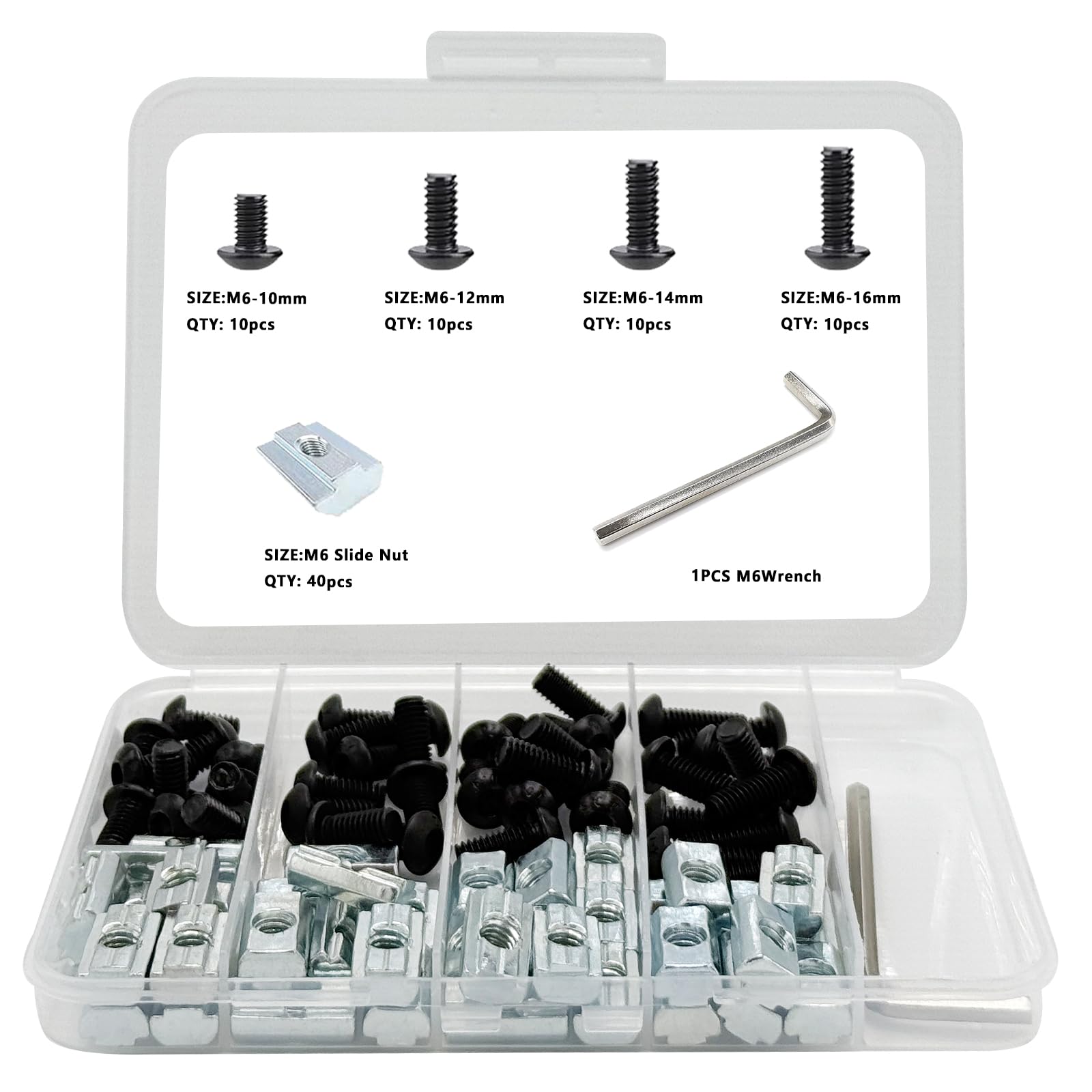 80 pcs M8 T Nut Screws Kit for 4040 4080 Aluminum Extrusion, 26 pcs Black M8x12/16/20mm Hexagon Socket Carbon Steel Screws and 26 pcs M8 Drop in T-Nuts, 28 Washers with Hex Wrench — Amazon image 16