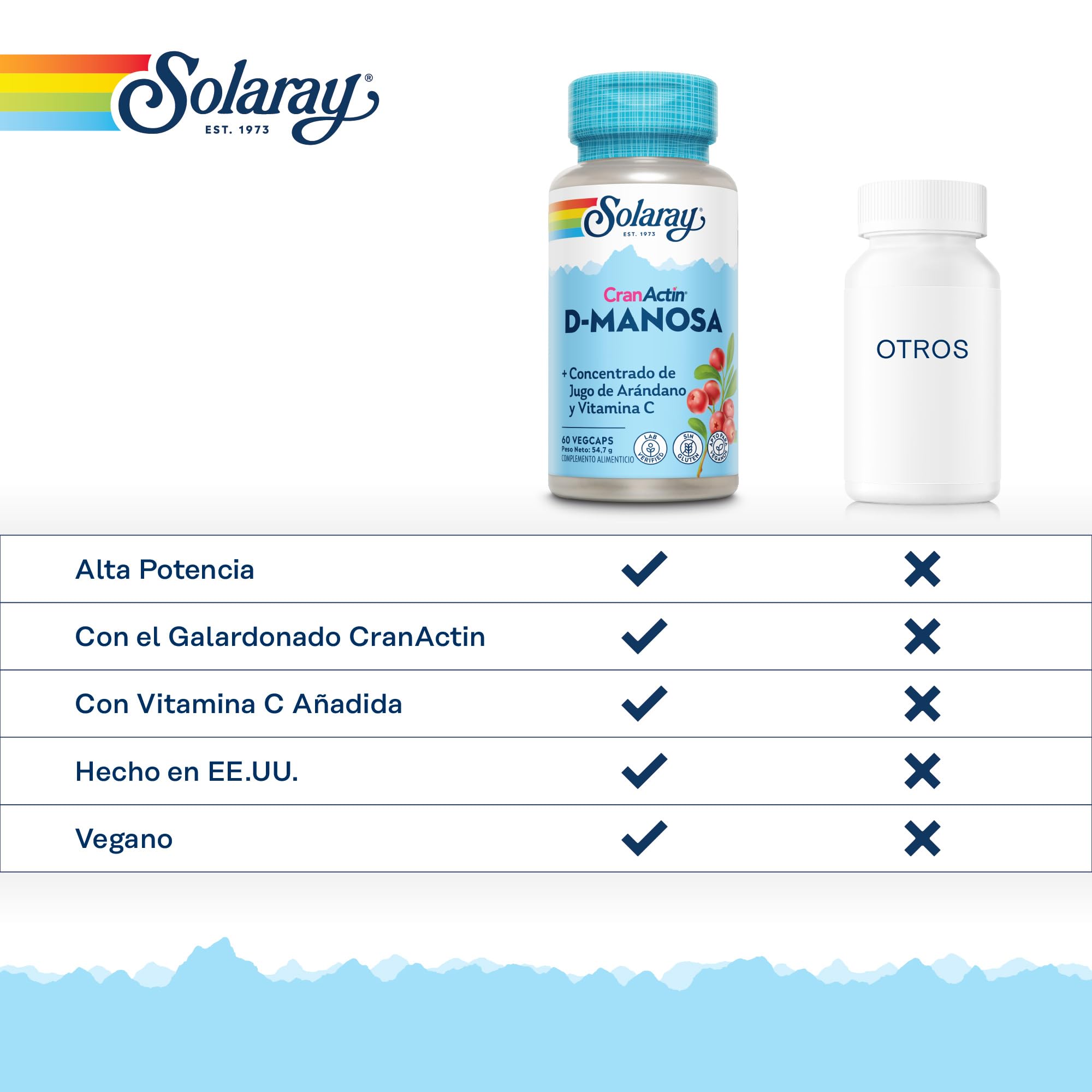 D-manosa con cranactina, arándano y vitamina C, 60 cápsulas veganas, no tabletas, suplemento de manosa D, sin OMG y verificado en laboratorio. Solaray