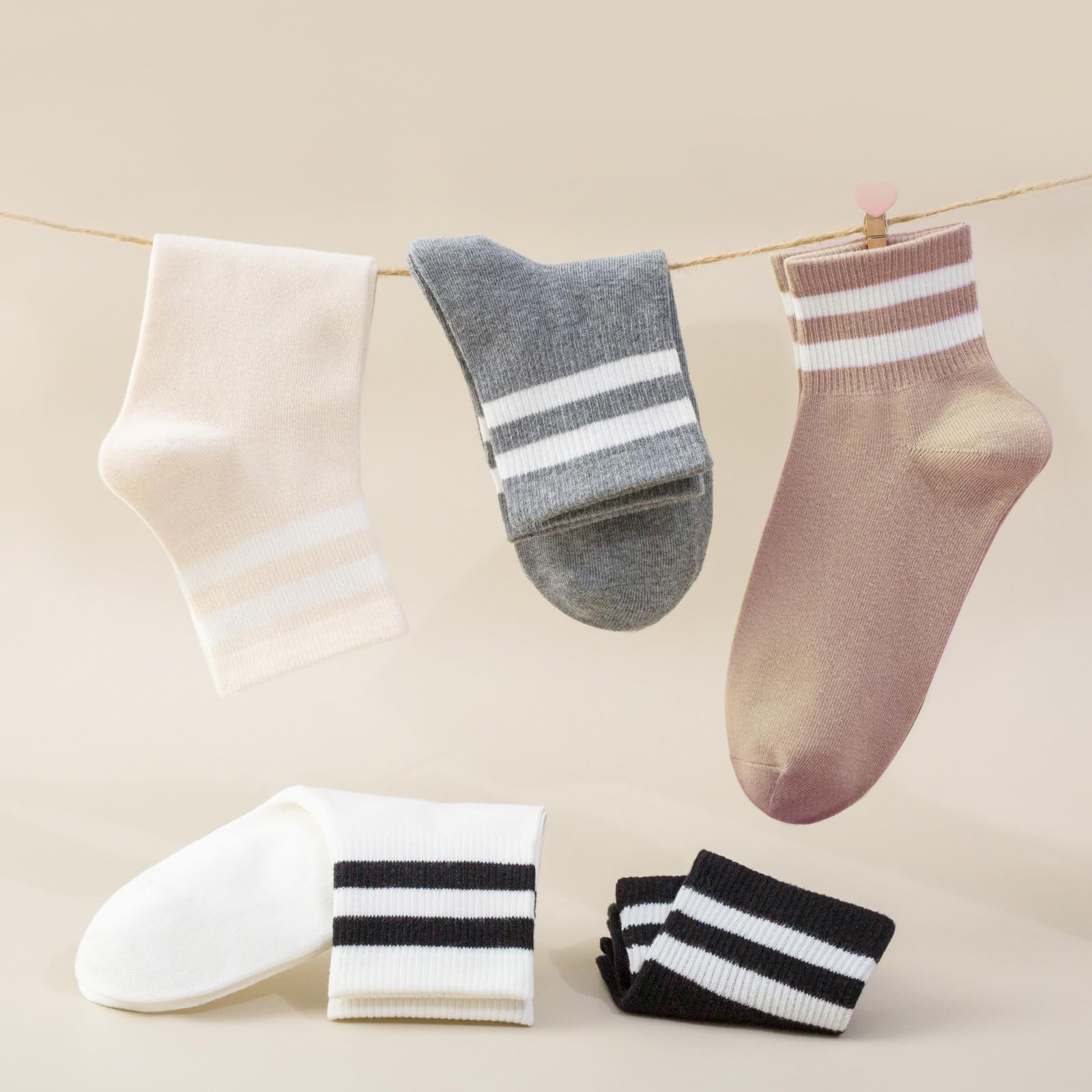 SISOSOCK Quarter Crew Cotton Socks for Women Striped Athletic Casual Breathable Socks 6-10 Pairs with Gifts Box