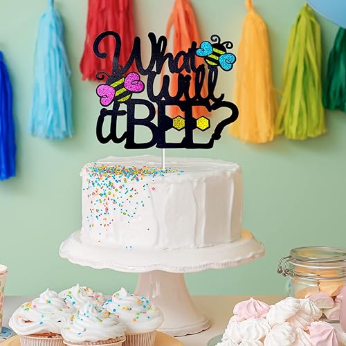 Miniatura 2 de What Will It Bee Gender Reveal Cake Topper - Decoración para pastel de baby shower Spring Bumble Bee Glitter - Decoración de fiesta de abejas para