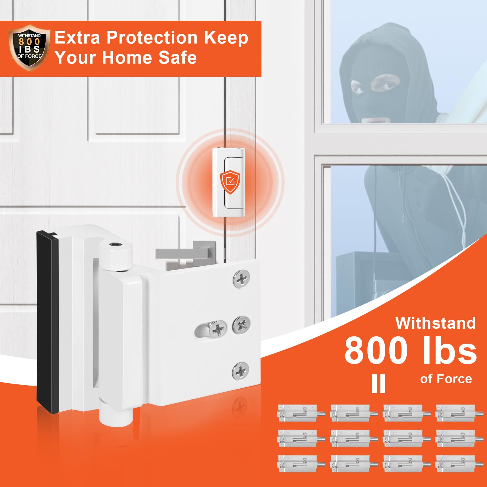 Cerradura de puerta de seguridad para el hogar, cerradura de refuerzo de puerta a prueba de niños, soporta 800 libras para puerta oscilante hacia adentro, cerradura de seguridad de puerta para