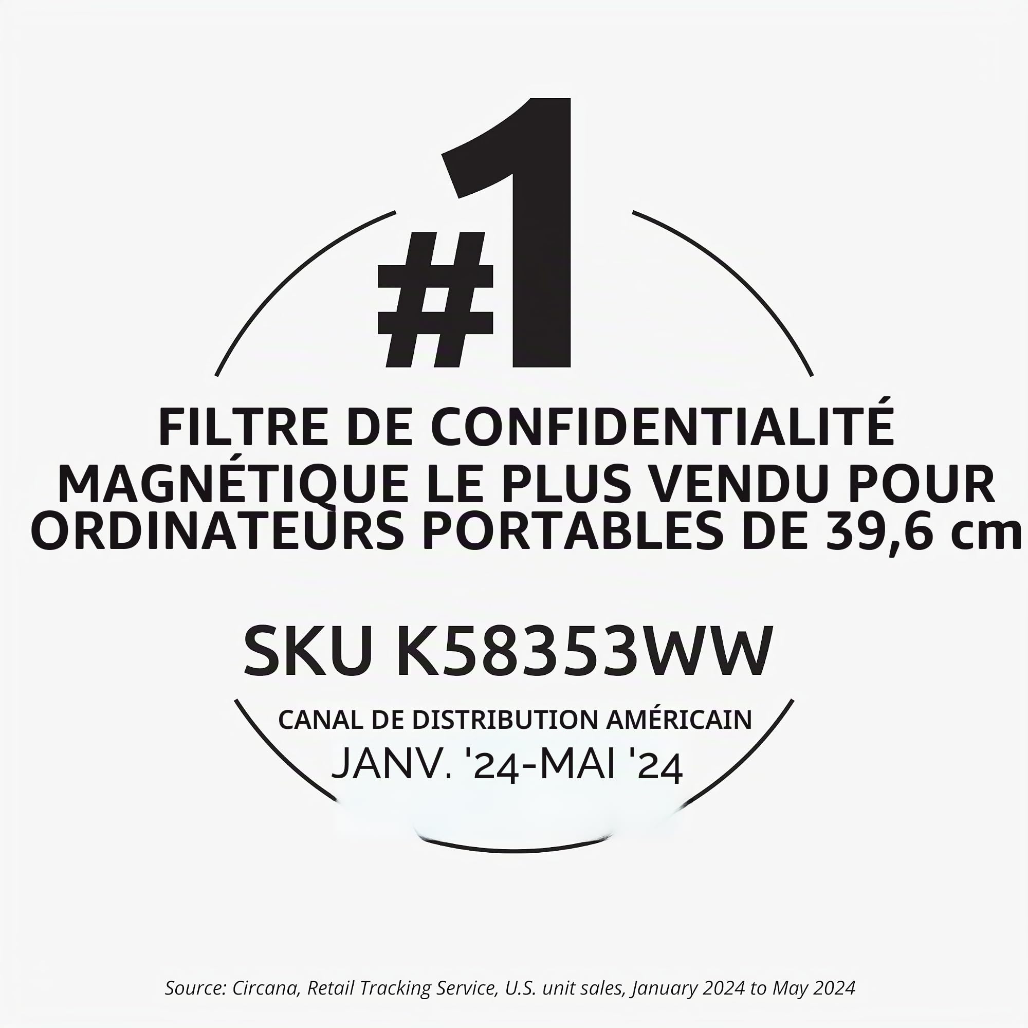 Kensington filtre de confidentialité magnétique MagPro pour écran 15.6'' (16:9), anti-reflets, anti lumière bleue, anti-rayures, compatible avec les PC portables Lenovo ThinkPad, HP, Dell, K58353WW