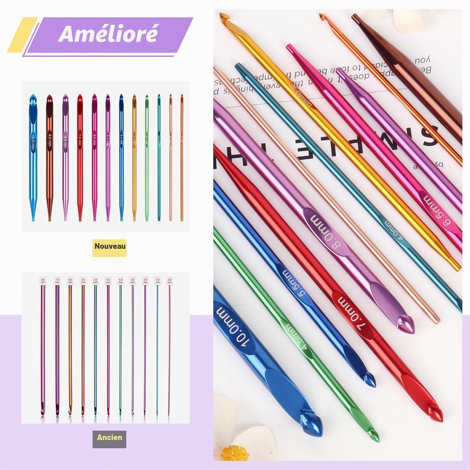Coopay Ensemble de crochets tunisiens avec câble, crochet interchangeable en aluminium de 15,2 cm, crochets ergonomiques pour amateurs de crochet tunisiens, aiguilles à crochet longues et légères de 3