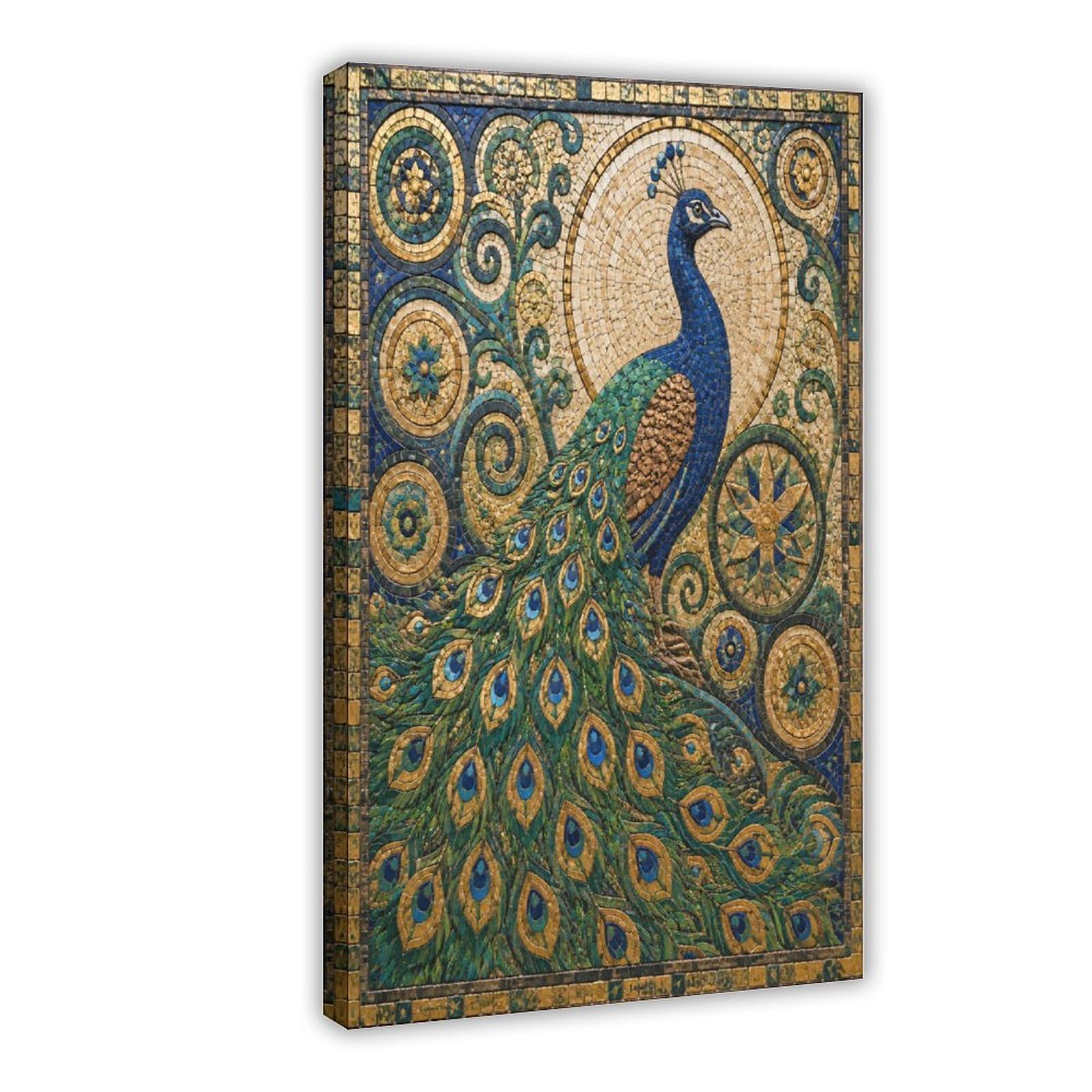 H3b8u2y5 Frame-Style-11 Peacock Mosaic Canvas Wall Art, Stylized Tail Gallery Wall