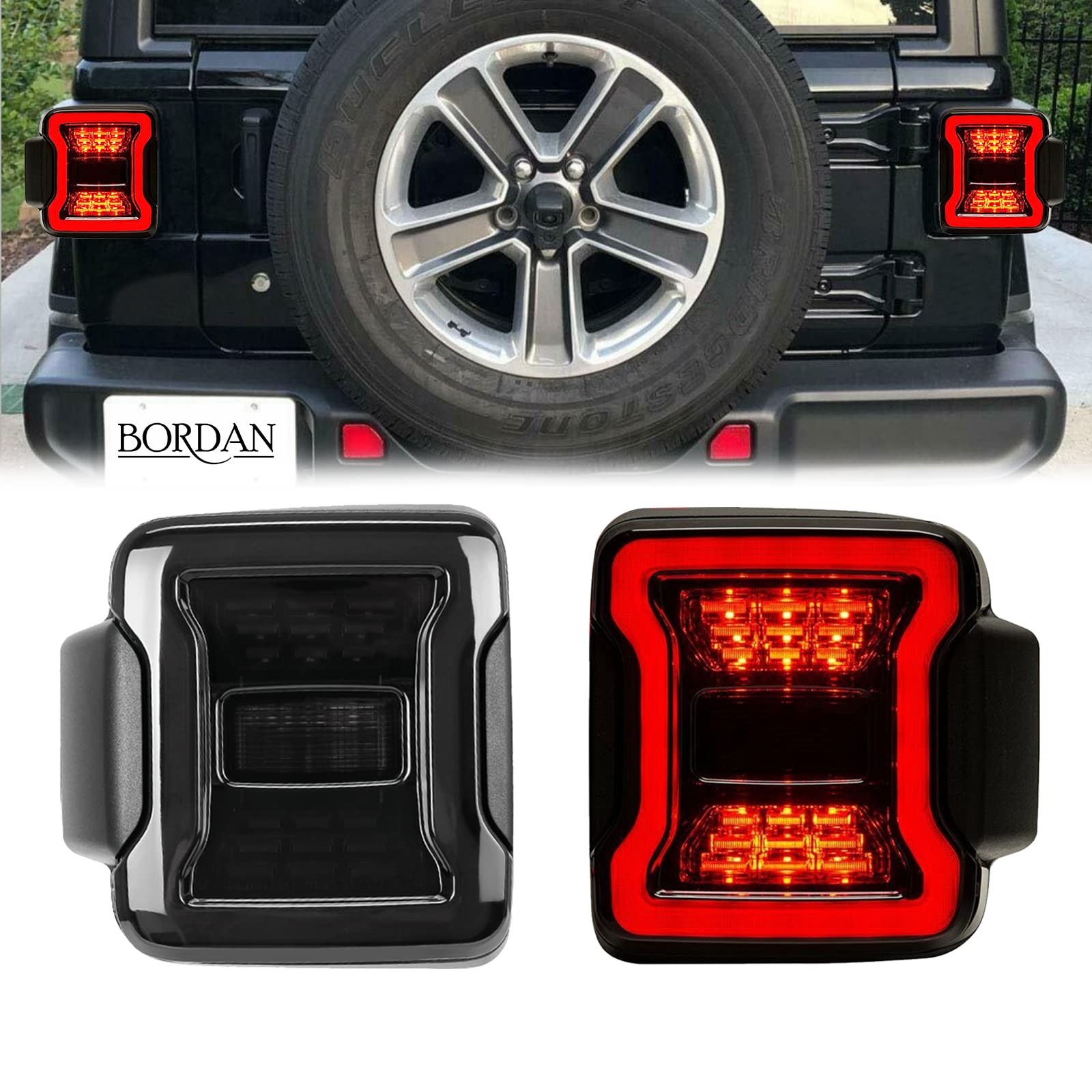 BORDAN Smoked LED USA VERSION Tail Lights Brake Light Reverse Light Turn Signal Light for Jeep Wrangler JL JLU 2018 2019 Sport Rubicon Sahara -Pair