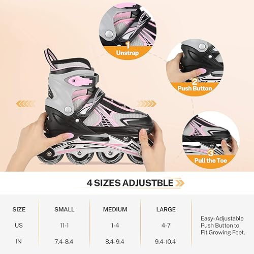 Miniatura 4 de Gonex Patines en línea para niñas y niños, patines ajustables para exteriores, patines en línea para niños, adolescentes y mujeres con ruedas