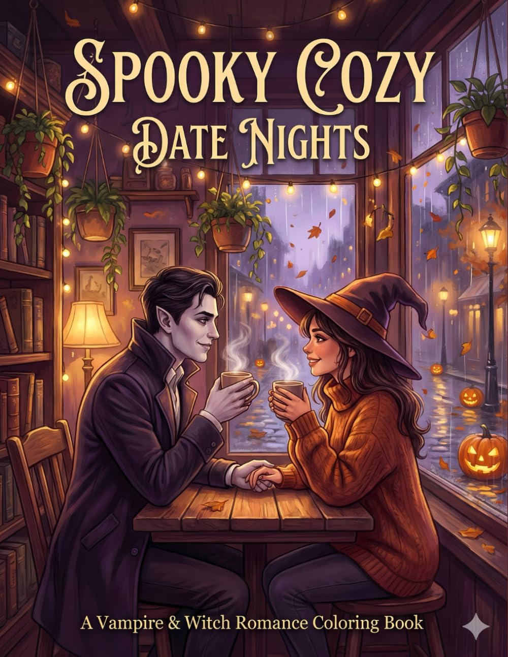 Spooky Cozy Date Nights Coloring Book: 50 Romantic Scenes of a Vampire and Witch Couple | A Cozy Fantasy Love Story with Coffee Dates, Movie Nights, and Magic for Adults & Teens
