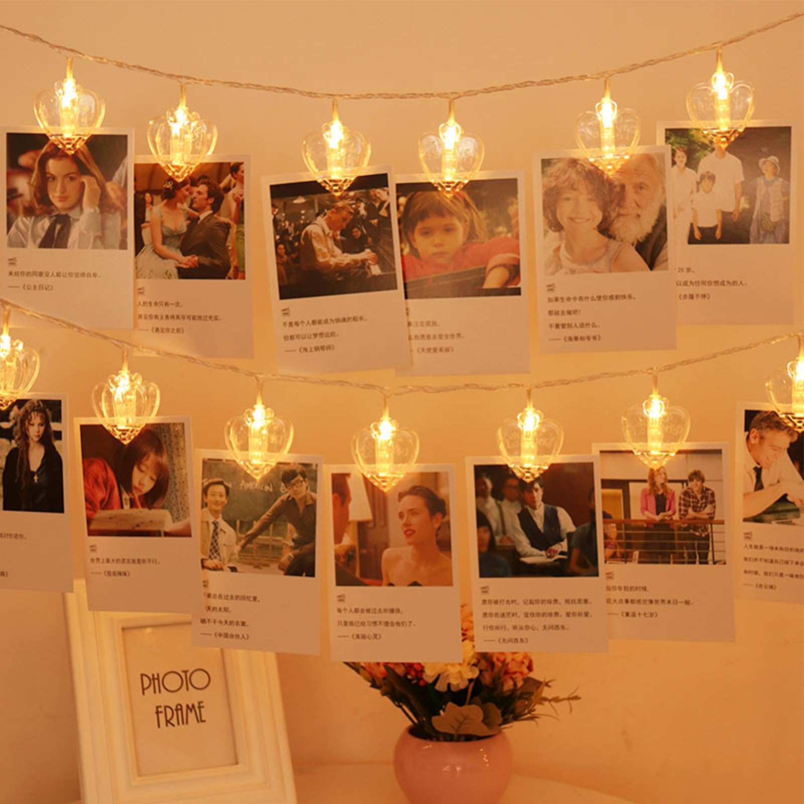 Lergas LED Photo Clips Fairy Lights, 3m, 20 LEDs, Heart Clips, Battery Operated, Indoor/Outdoor, Wedding, Valentine's Day, Birthday, Modern Style