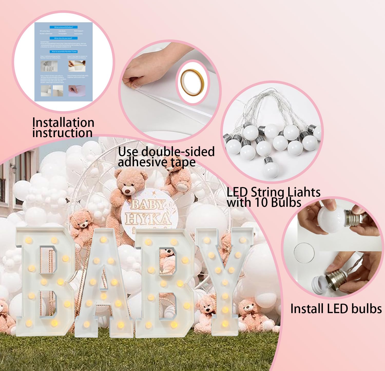 ZUOVAOV 2.4FT Baby Shower Decoration for Girls And Boys, OH