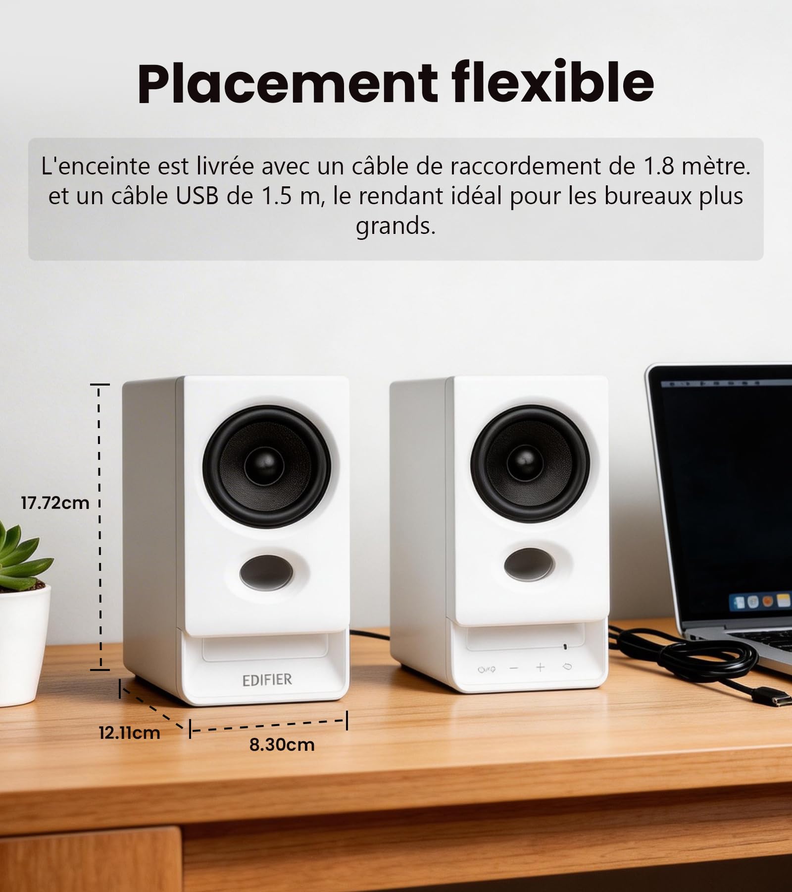 Edifier R20BT Enceintes USB Bluetooth 6.0 avec Haut-Parleurs Large Bande 2,75", Commandes Tactiles, Entrée AUX, Prise Casque, Éclairage Personnalisable Via Application - Blanc