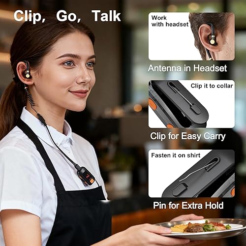 Miniatura 4 de Paquete de 3 mini walkie talkies, radio bidireccional impermeable con auriculares para exteriores, restaurantes, senderismo, béisbol, hospital,