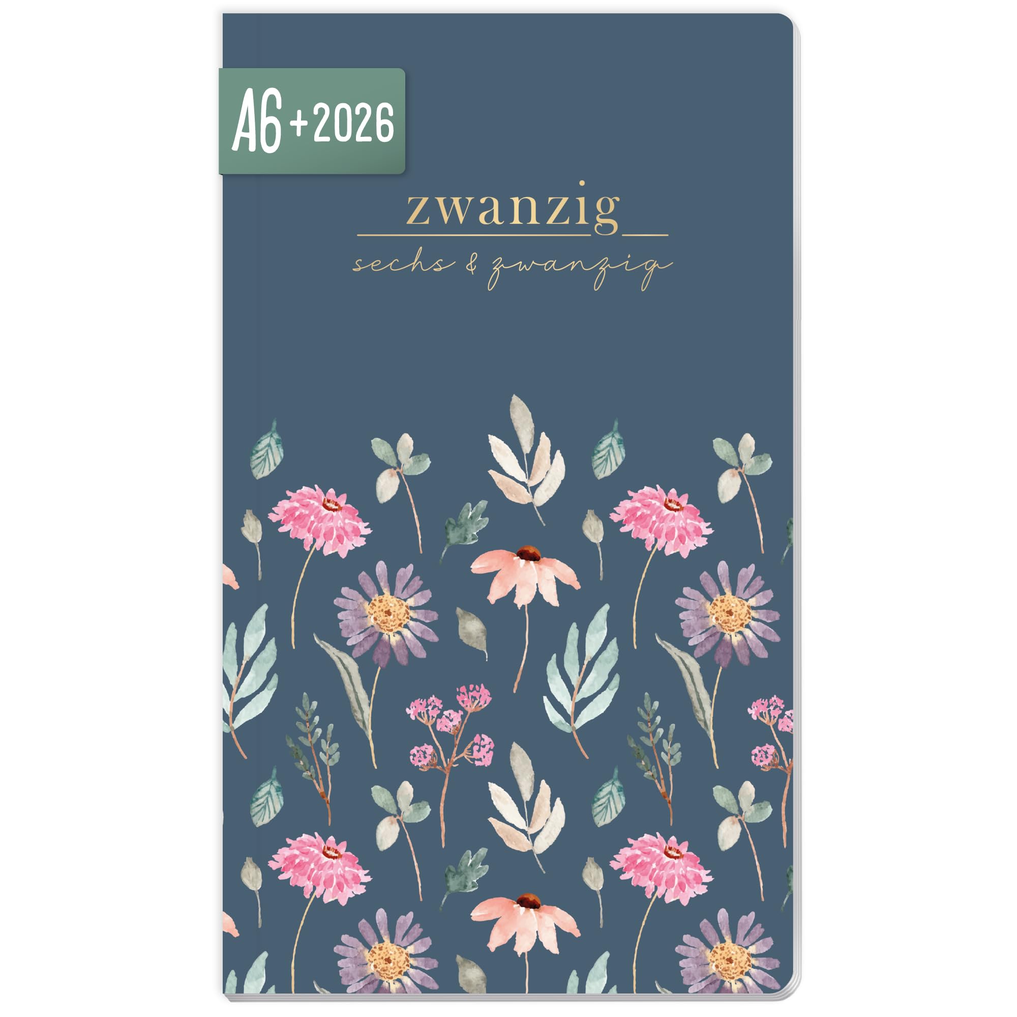 Häfft Monatskalender 2026 A6+ Slim - Flying Flowers Design Mit Ferienübersicht