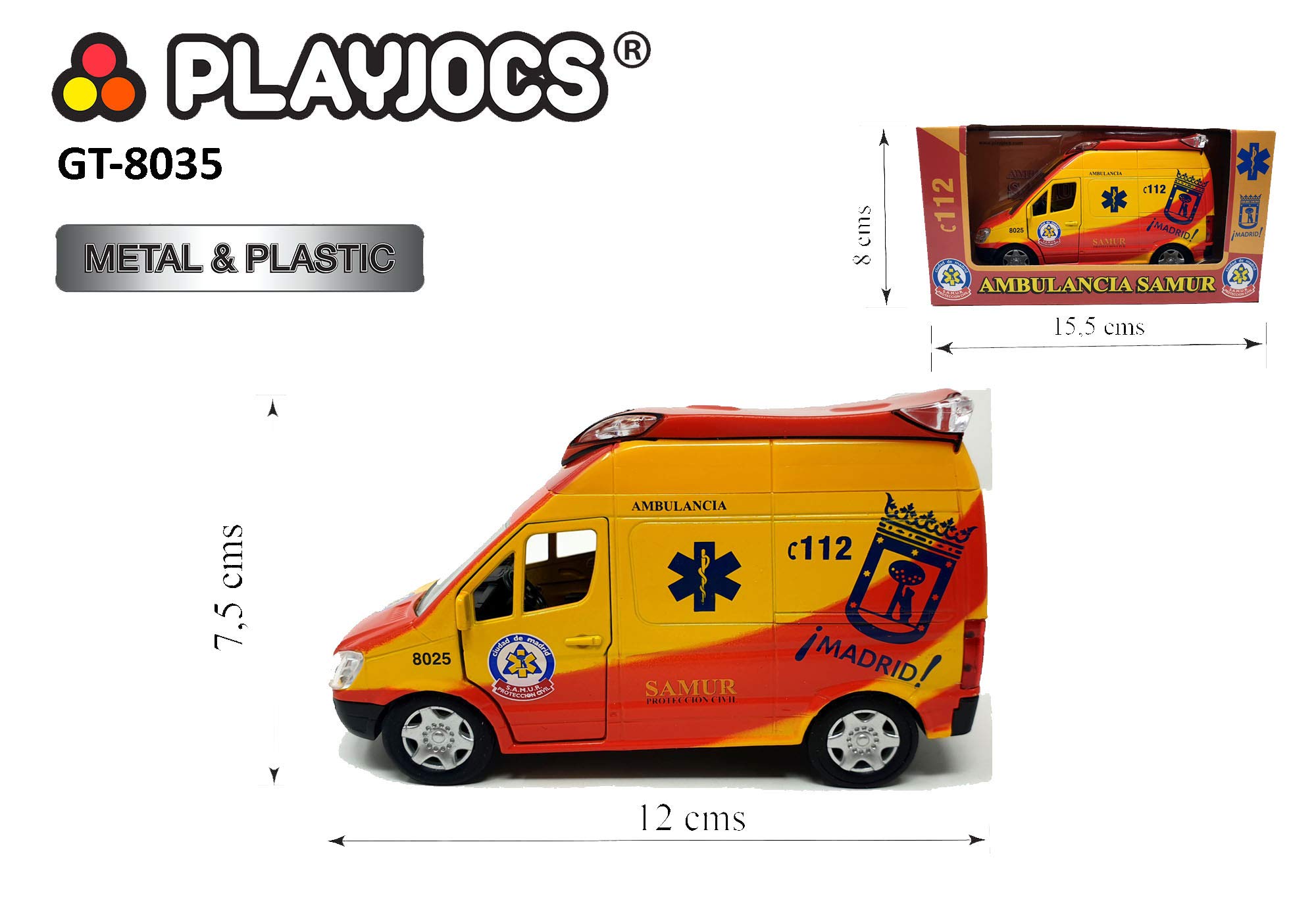 PLAYJOCS GT-8035 Ambulancia SAMUR Coche para niños y Juguetes.