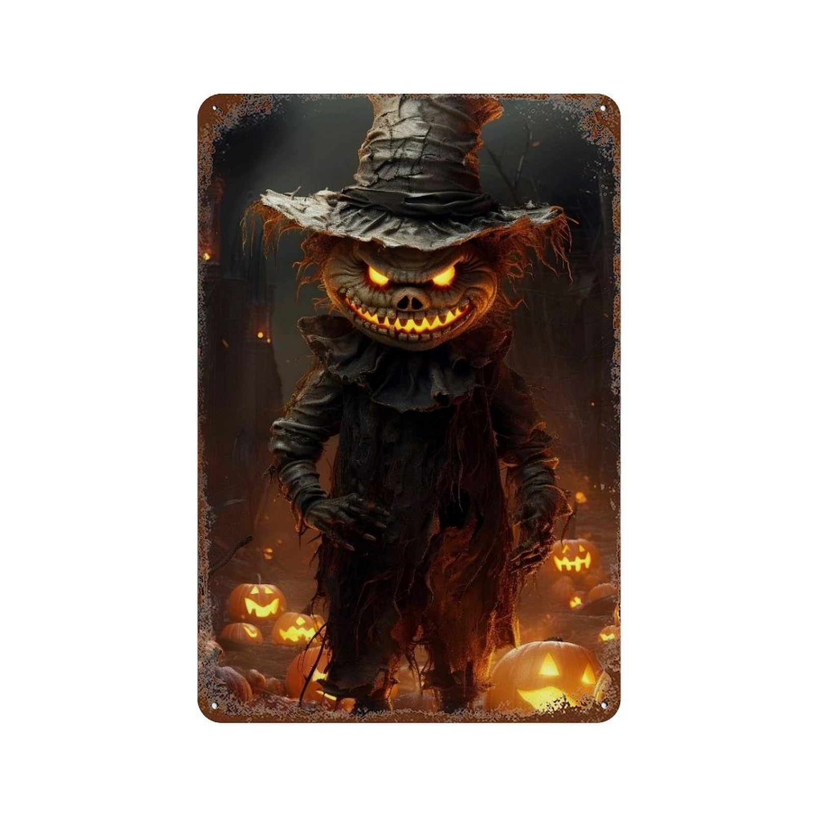 Halloween Pumpkin Scarecrow Horror Retro Metal Sign 11.8"x7.9", Classic Wall Plaque for Garage, Pub Or Kitchen