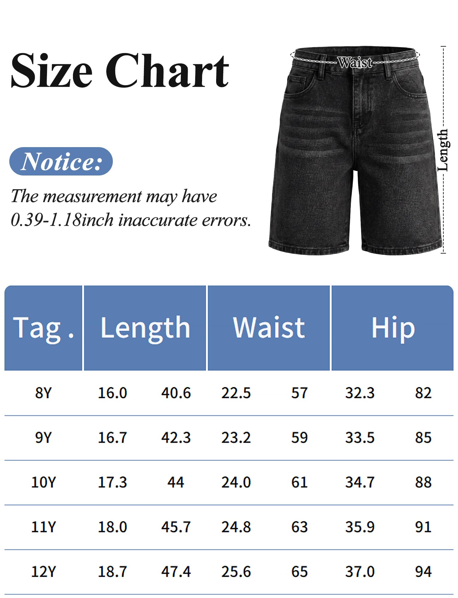 SEAUR Fille Short en Jean Long Ample Coton Taille Élastique d'Été Jeans Fille Bermuda Cargo Baggy Décontracté 8-12 Ans
