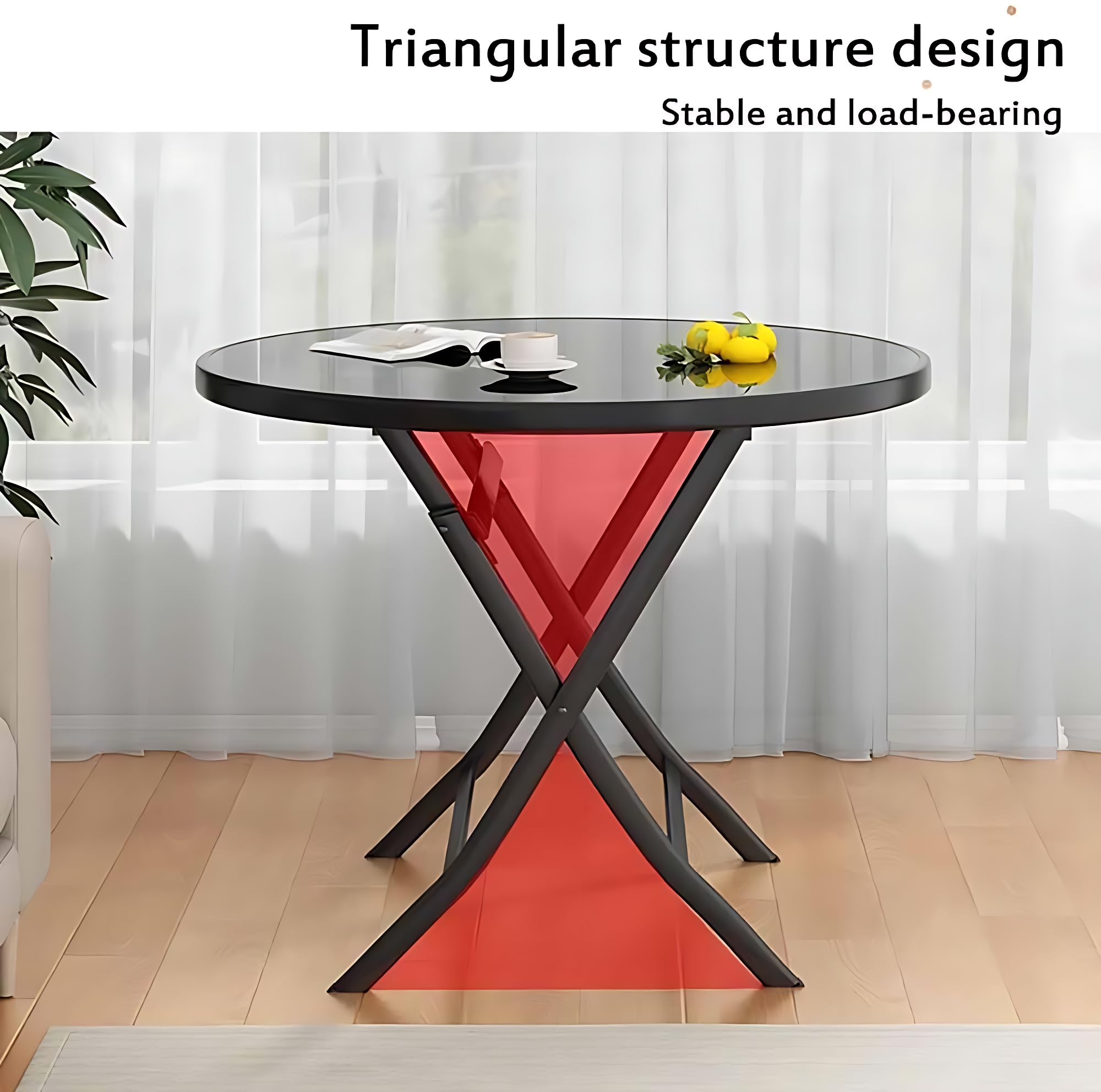Divik Multi-Purpose Portable & Foldable Dining Table with Metal Frame & Round Tempered Glass Table Top Weatherproof, Garden Table, Outdoor Side Table Space-Saving for Balcony, Living (1Pcs) 1