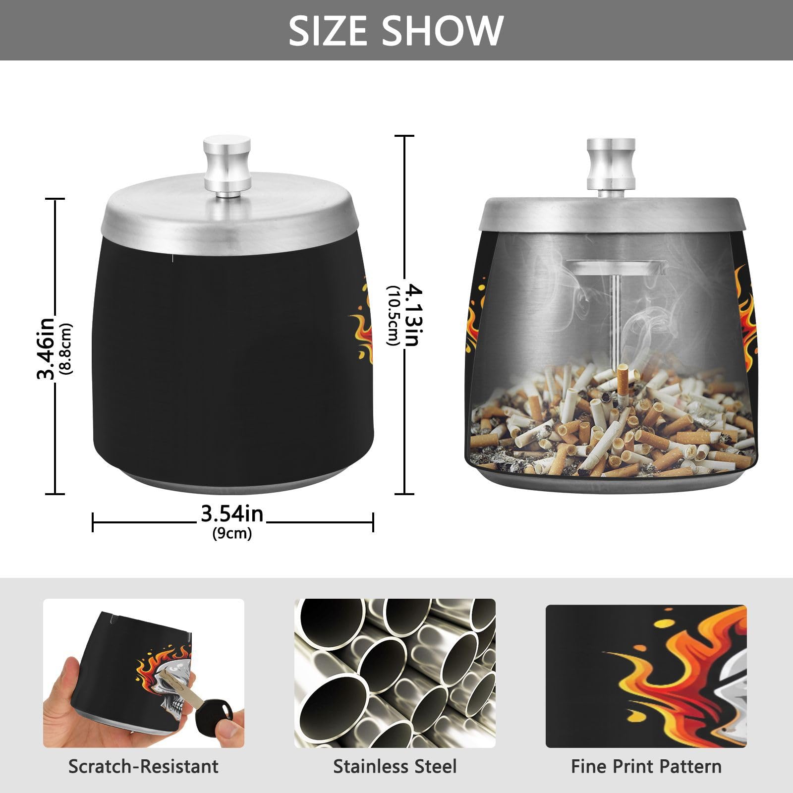 Amazon.com: Funny Skull Black Cigarette Butt Bucket, Ash Tray with Lid, Ash  Bucket with Lid Outdoor : Home & Kitchen