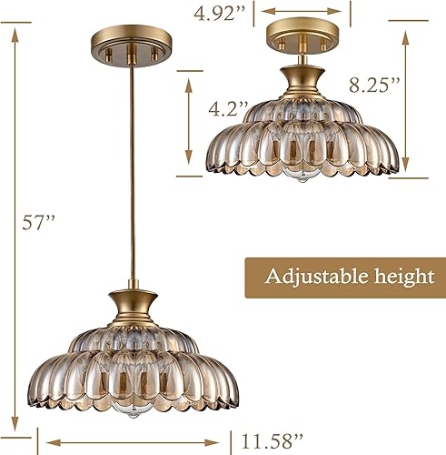 Miniatura 3 de HYDELITE Lámparas colgantes de cristal ámbar vintage, modernas, doradas, para isla de cocina, lámpara colgante ajustable para comedor, sala de