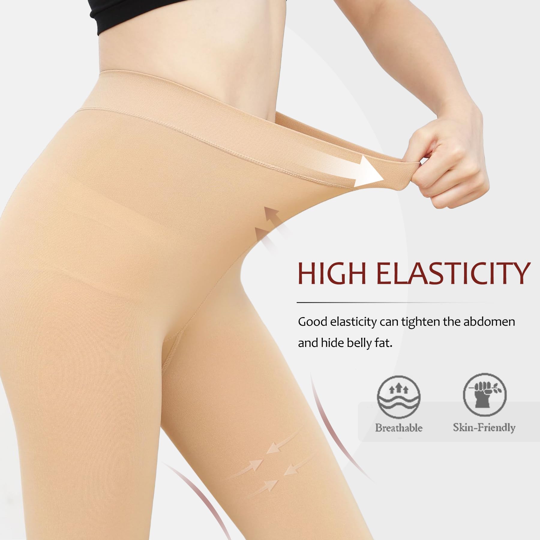 EXQUISLIFE Fleece-gefütterte Strumpfhose, durchscheinend, warm, durchscheinend, dick, für den Winter
