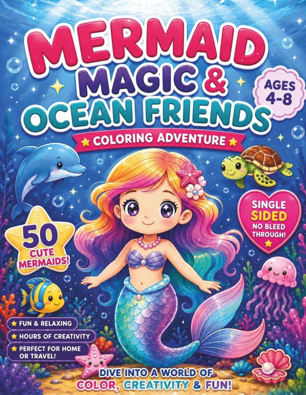 Mermaid Magic & Ocean Friends Coloring Adventure: A Cute and Relaxing Coloring Book for Kids Ages 4–8