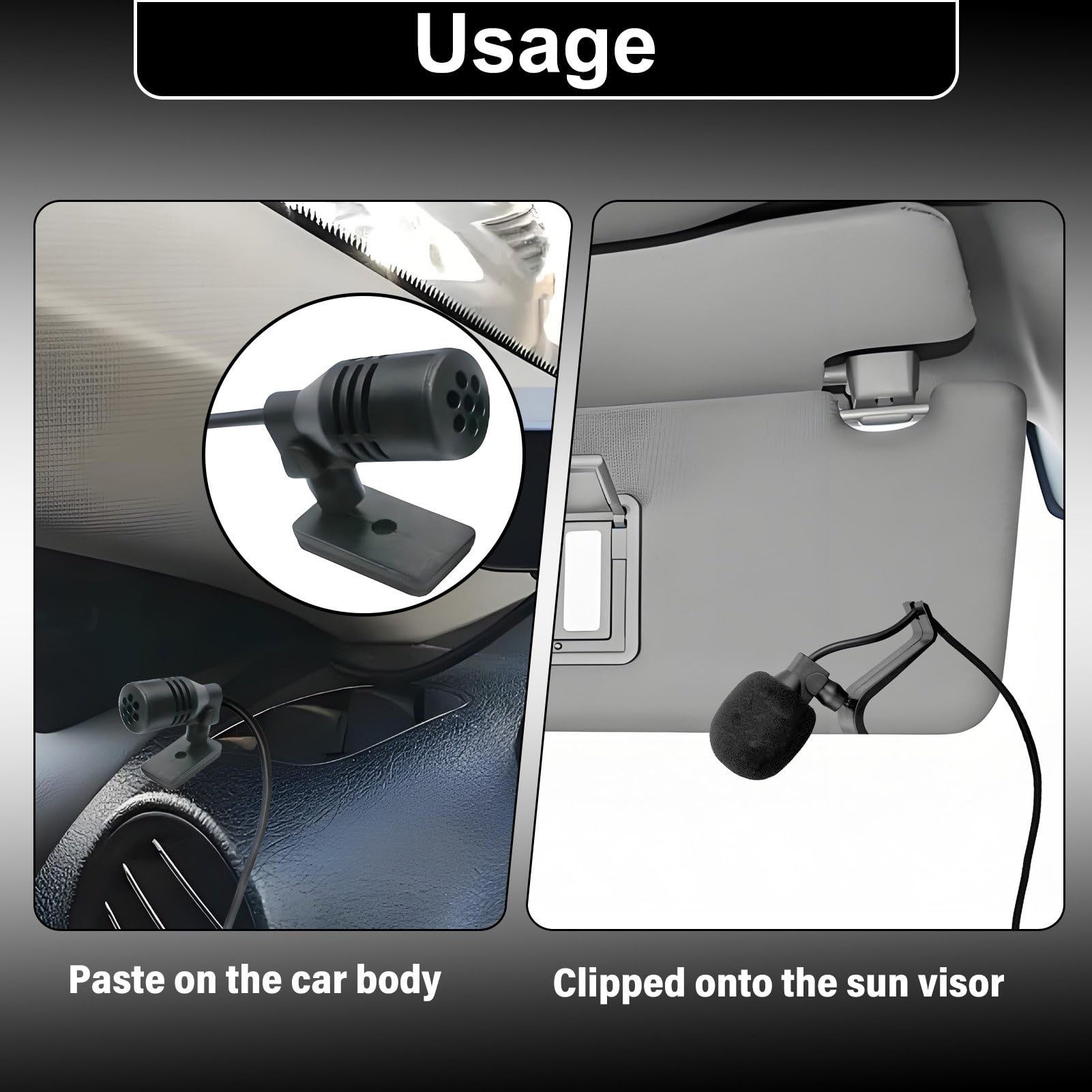 Microfono per Auto con Spugna Antirumore, Jack 3,5mm e 2,5mm, Clip di Montaggio, 3m di Cavo, Compatibile con Sony Pioneer Kenwood Boss JVC Jensen Alpine