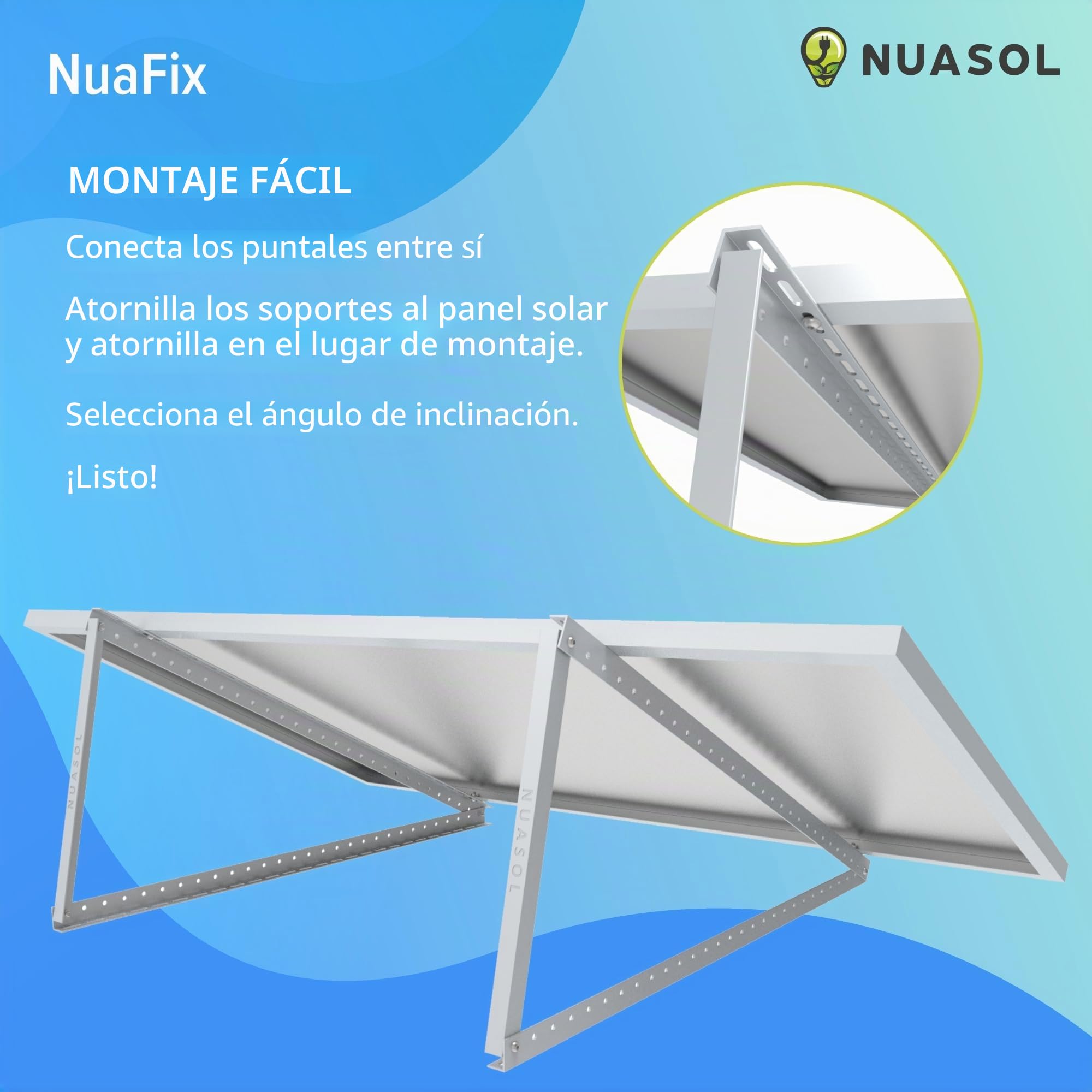 Soporte para panel solar, hasta 105 cm, techo plano, módulo solar PV, ajustable 0-90°, set de aluminio, material de montaje, color plateado
