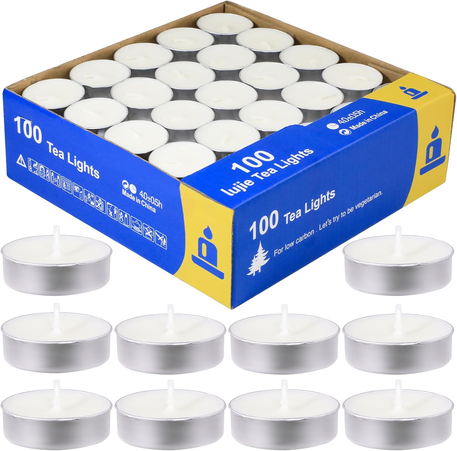 LA BELLEFÉE Tea Lights Candles Bulk, 100 Pack Unscented Tea Light Candles Long