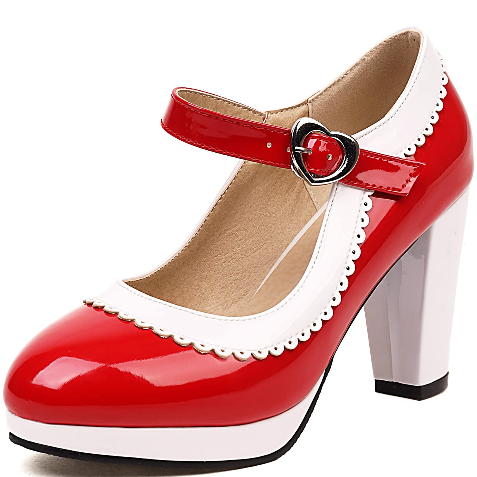 Smilice Women Block Heel and Round Toe Mary Jane Pumps