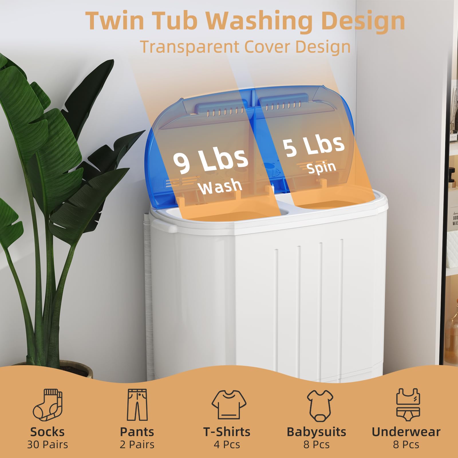 Zynkez - Lavadora portátil, mini lavadora compacta de 14 libras, combinada con lavadora semiautomática de 9 libras y 5 libras giratoria para apartamentos, dormitorios, vehículos recreativos