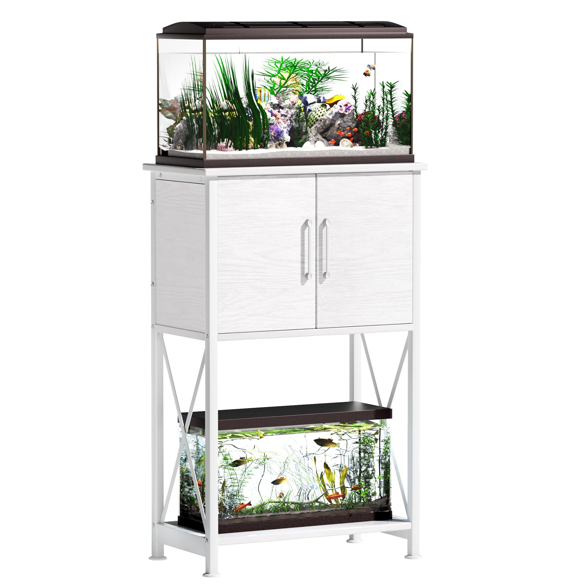 Herture 5-10 Gallon Fish Tank Stand, Metal Double Aquarium Stand with Cabinet for Fish Tank Accessories Storage, Heavy Duty 20.5" L* 11.02" W Tabletop
